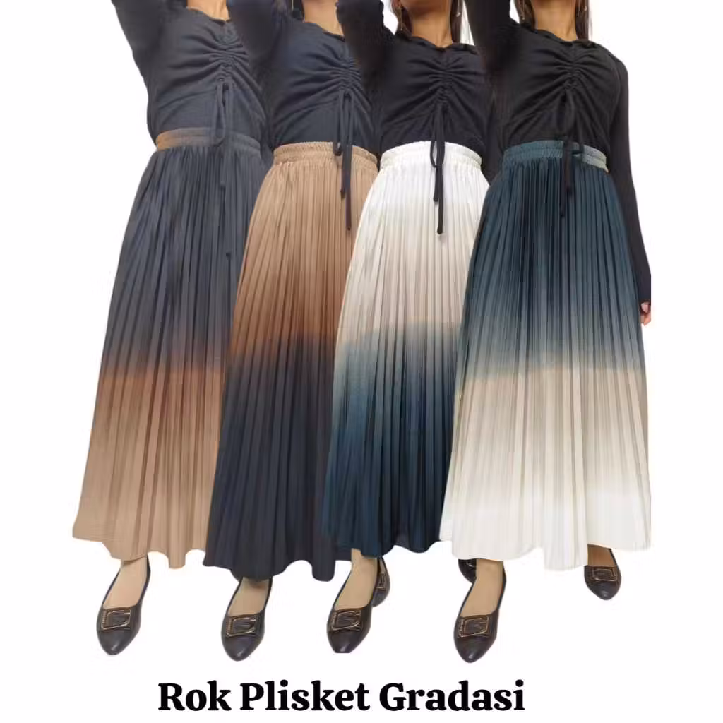 Rok Bawahan Wanita Plisket Gradasi