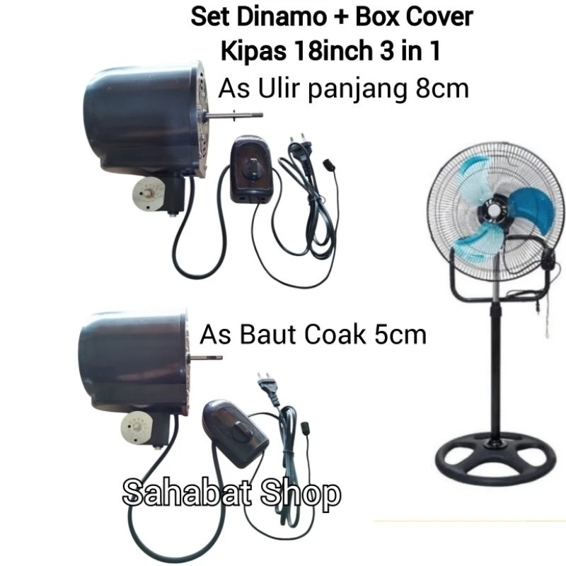 SET DINAMO MESIN + BOX COVER HITAM LENGKAP KIPAS ANGIN BESI 18 INCH 3 IN 1