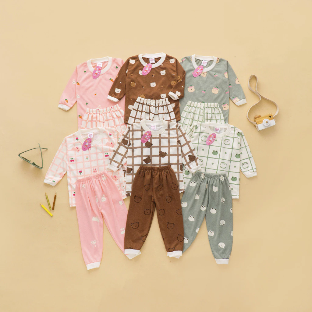 Setelan Anak & Bayi Unisex Squared Stripe Pajamas/ Baju Anak Laki Laki / Baju Bayi / Setelan Bayi Laki Laki / Baju Anak Perempuan / Setelan Bayi Perempuan / Baju Anak Anak / Pakaian Anak / Pakaian Bayi Usia 0 - 4 Tahun