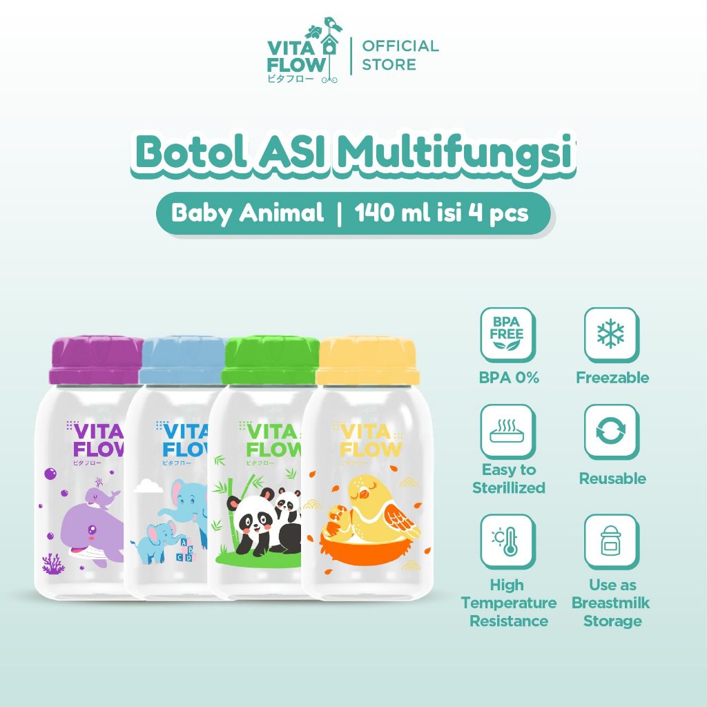 Vitaflow Botol ASI Multifungsi PP 140 ml Baby Animal Series isi 4
