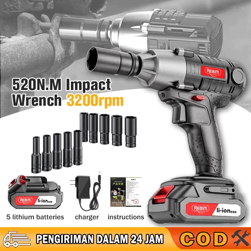 Impact Wrench 21V Baterai Semua motor tembaga Cordless Kunci Impact 520N/M Impak Buka