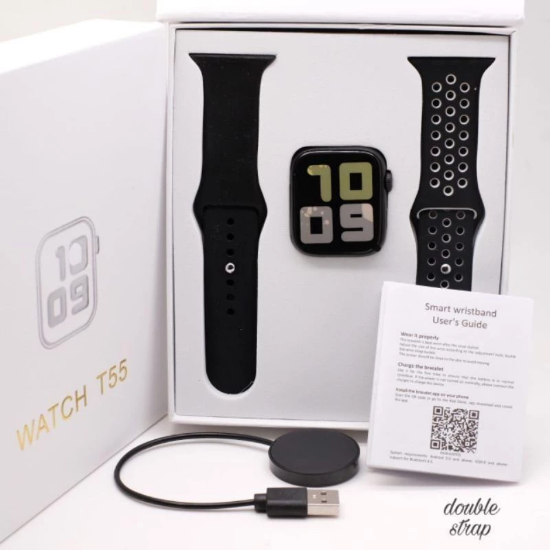Jam tangan SMARTWATCH T55 & T500 Double strap bisa telfon dan ganti walpaper jam tangan
