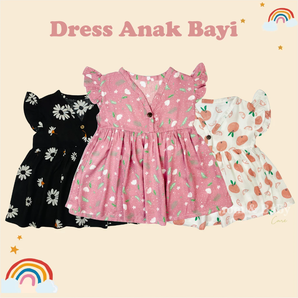 Dress Bayi Perempuan Usia 0 - 18 Bulan Bahan Rayon Premium Viscose /Baju  Bayi Perempuan Newbron / Fashion Bayi Dan Anak Perempuan