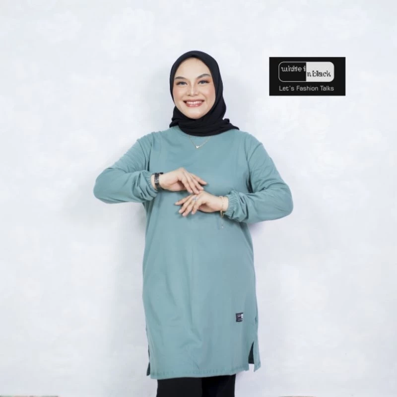 WHITE IN BLACK Atasan Tunik Wanita Tangan Kerut Bahan Cotton Combed 24s Premium