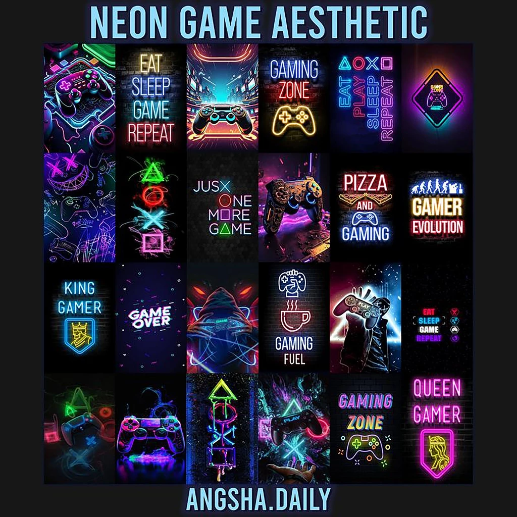 Poster Neon Game Aesthetic Dekorasi hiasan dinding kamar ukuran a5