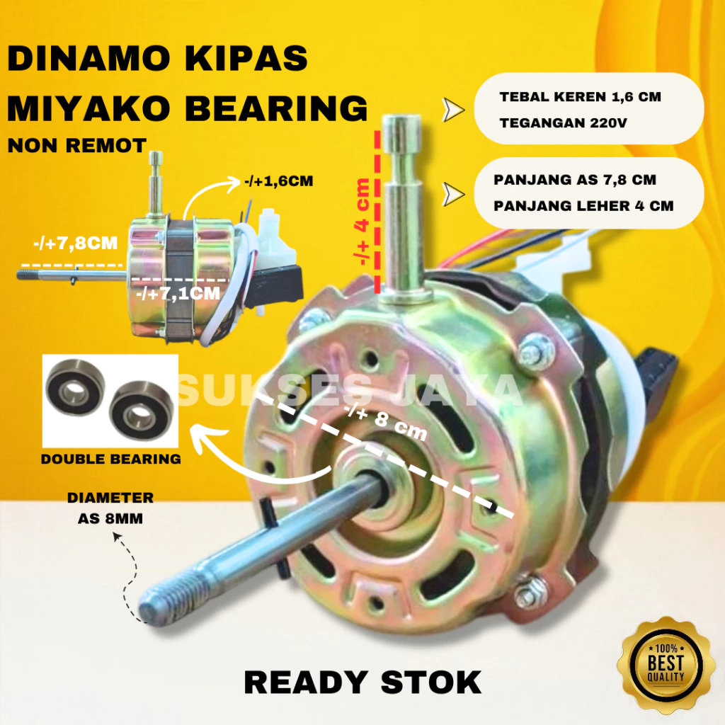 Dinamo Kipas Angin MIYAKO Double Ball Bearing 71*16 / Fan Motor Kipas Angin Standfan MIYAKO 16 inch