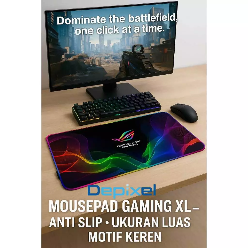 Mouse Pad Gaming RGB LED Glowing 80x30cm Desk Mat Anti Slip XL Besar PC Laptop USB