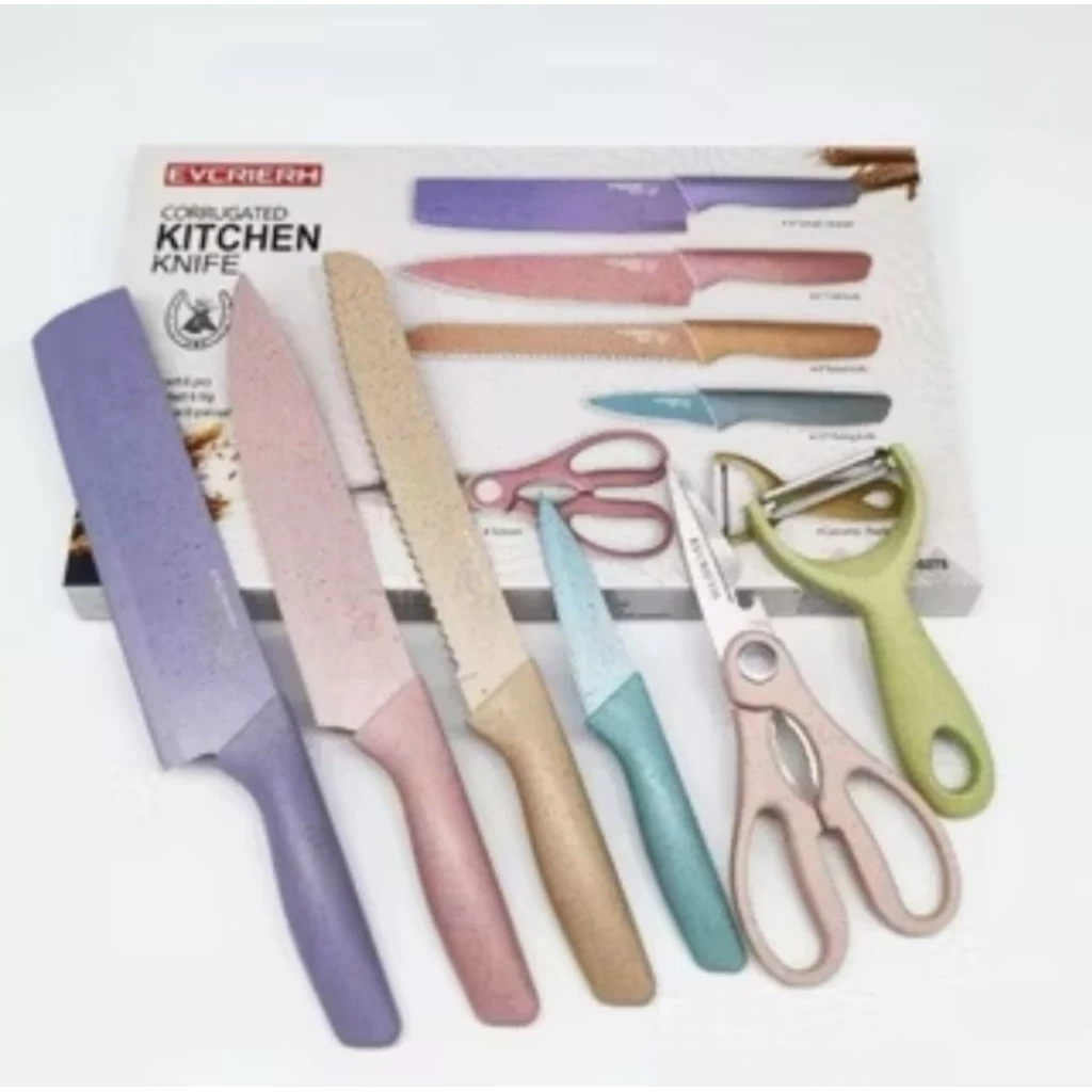 Pisau Dapur Set 6 in 1 Bahan Stainless Steel PREMIUM Kitchen Knife Set Stainless Steel Anti Lengket