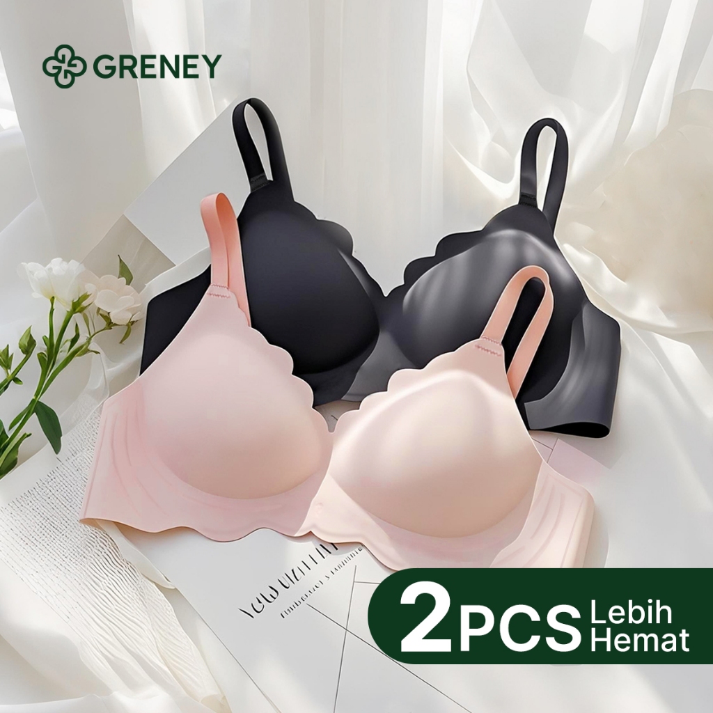 GRENEY-Gbras-Paket bra (2PCS) Bra Gelombang Gesper 2 Push Up Bra Wanita busa tipis Tanpa