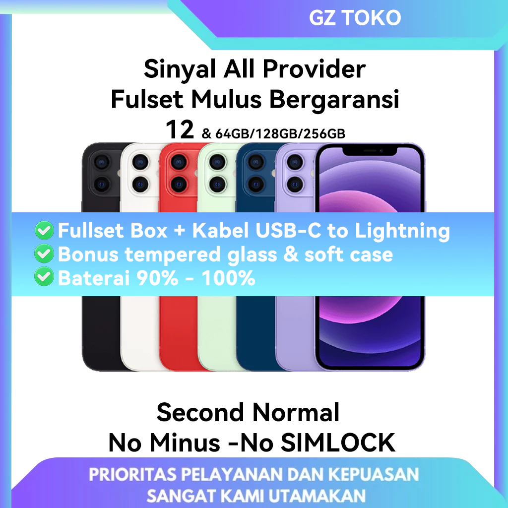 Apple IPHONE 12 64GB 128GB 256GB SECOND HAND GARANSI 1 BULAN TERPERCAYA ORIGINAL FULLSET MULUS SECOND GOOD CONDITIONS BH 95+ EX INTER