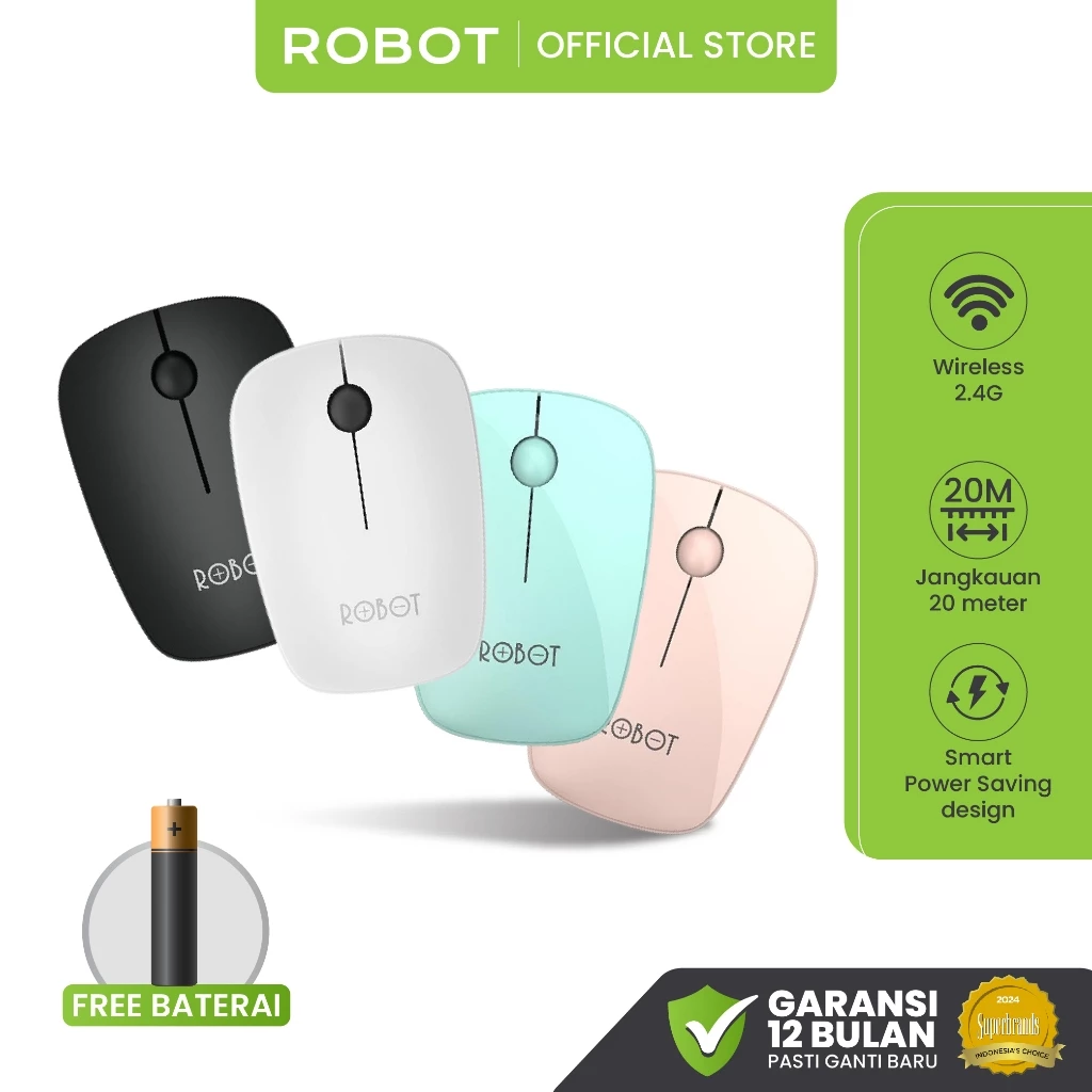 ROBOT Mouse Wireless Mouse Tanpa Kabel Tipe M220 Koneksi USB 2.4GHz Optical 1600DPI Nano Receiver USB PC Laptop / PC Original Garansi 1 Tahun