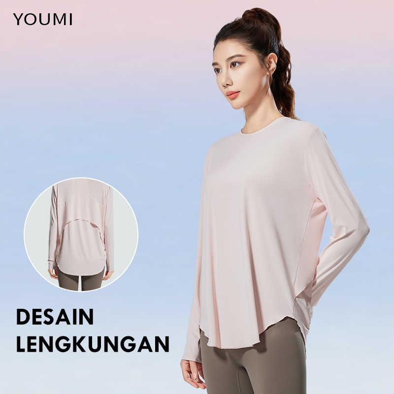 YOUMI Baju Kaos Olahraga Wanita Lengan Panjang Polos T Shirt Long Sleeve Premium Kekinian