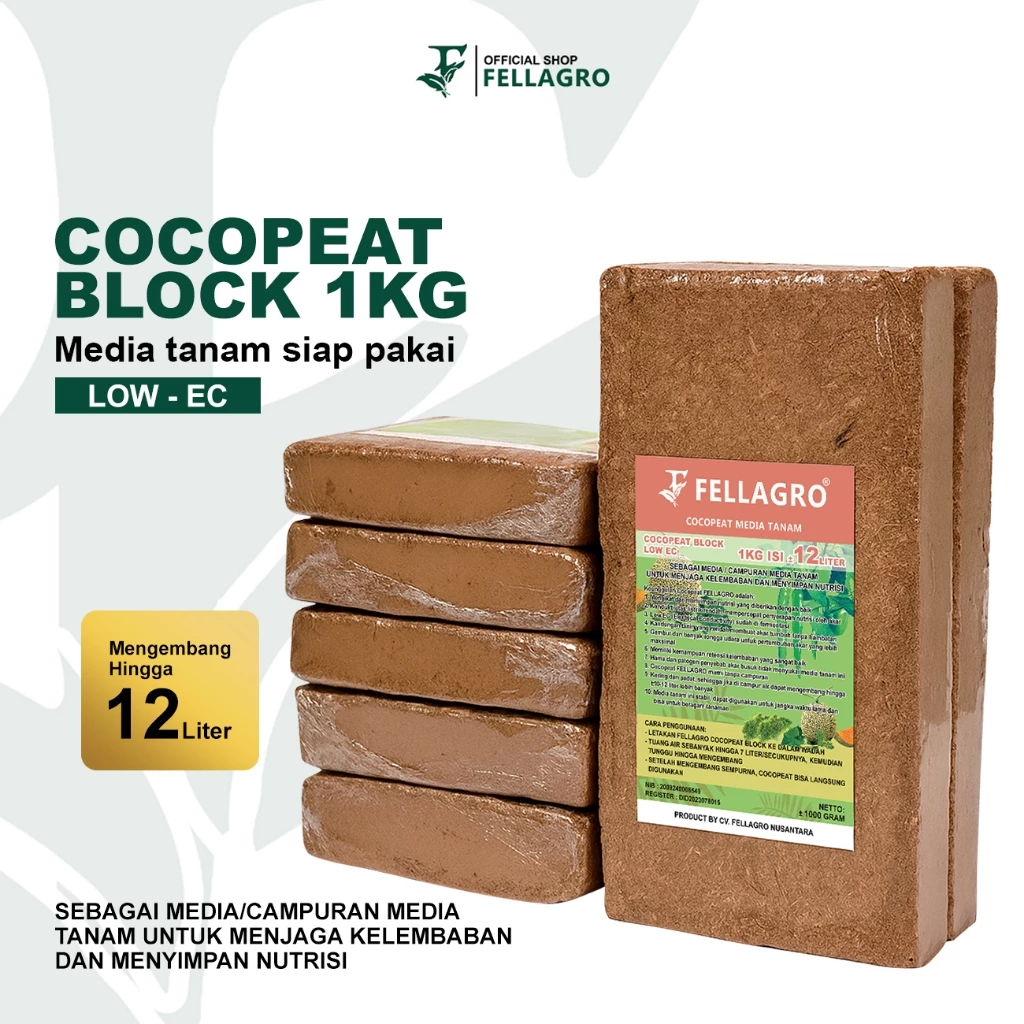 COCOPEAT BLOCK FELLAGRO  MEDIA TANAM ORGANIK TANPA CAMPURAN COCOPEAT 1KG