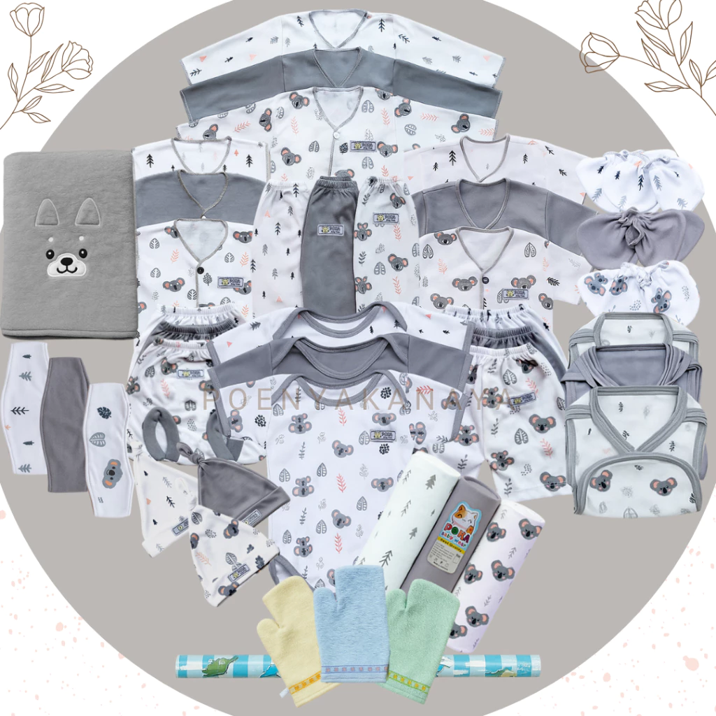 53 PCS Paket Hemat Terkomplit Baju Bayi Baru Lahir Paket Hemat Brojol Baby Paket Komplit Bayi Baru Lahir POKA SNI Serian ABU PH09