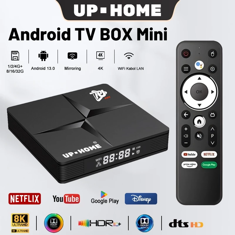UPHOME Android Tv Box Mini 4K-HD Ultra Android 13 Ram 1/2/4GB Rom 8/16/32GB WIFI 2.4G/5G