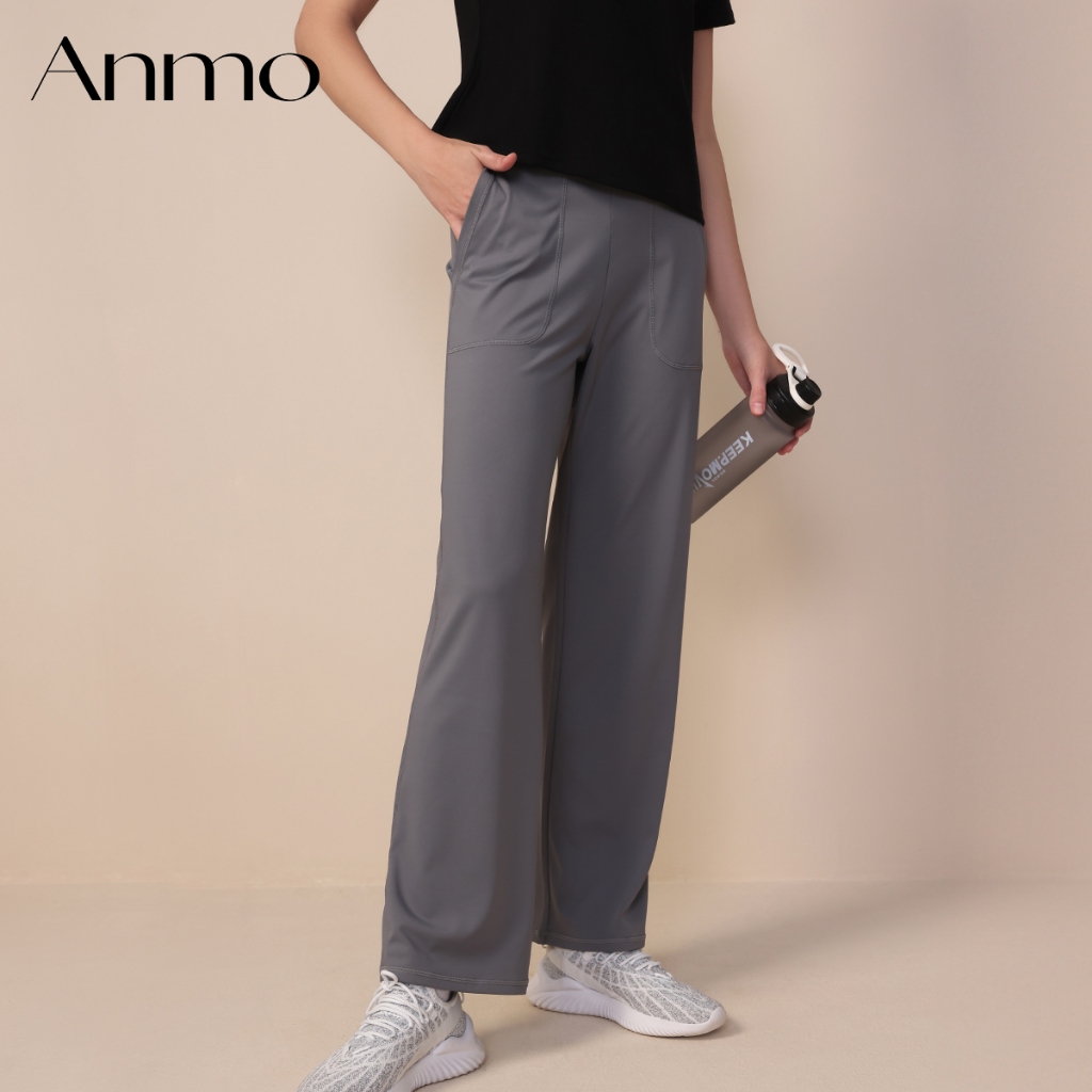 ANMO-Celana kasual high-waist, celana olahraga, santai, celana longgar model lurus