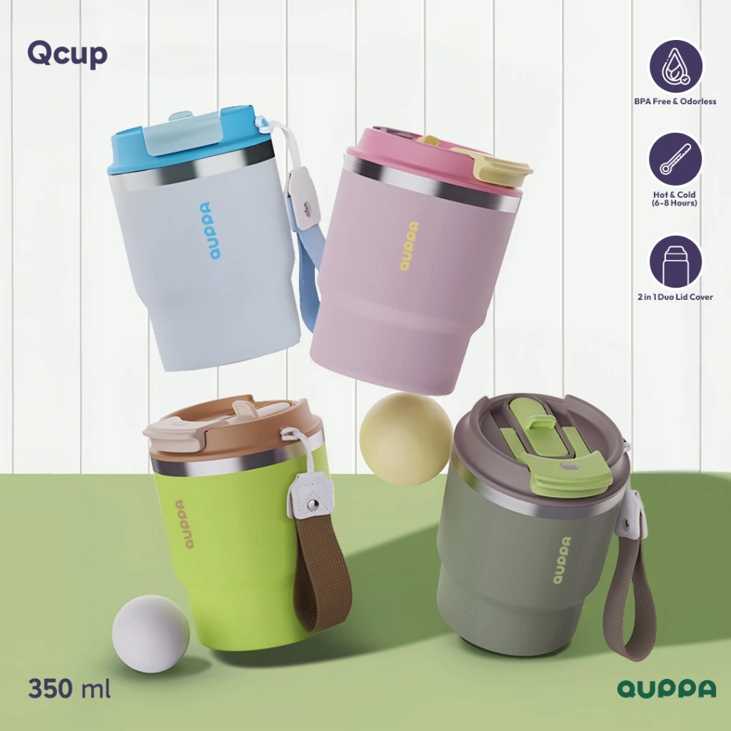 Quppa QCup Termos Kopi Tumbler Stainless Steel Kopi Multifungsi dengan Insulasi Ganda Tahan Panas & Dingin berkapasitas 350ml