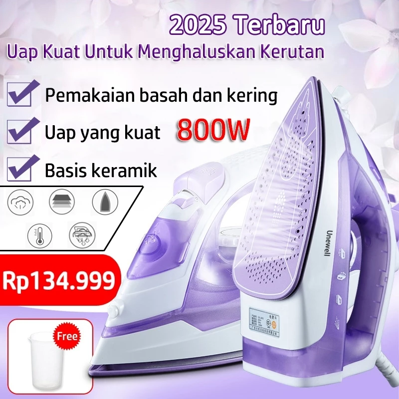 Unewell 2025 Setrika Uap Handheld Portable Multifungsi Low Watt 800W Tapak Non-Stick