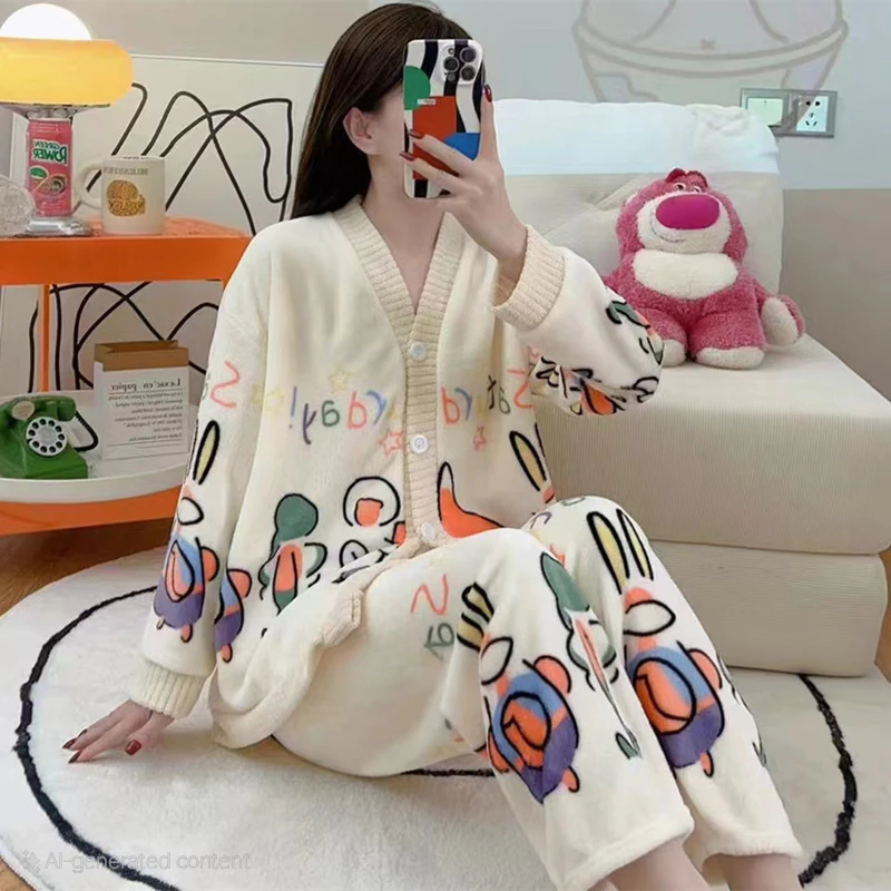 Piyama baju tidur wanita lengan panjang motif lucu