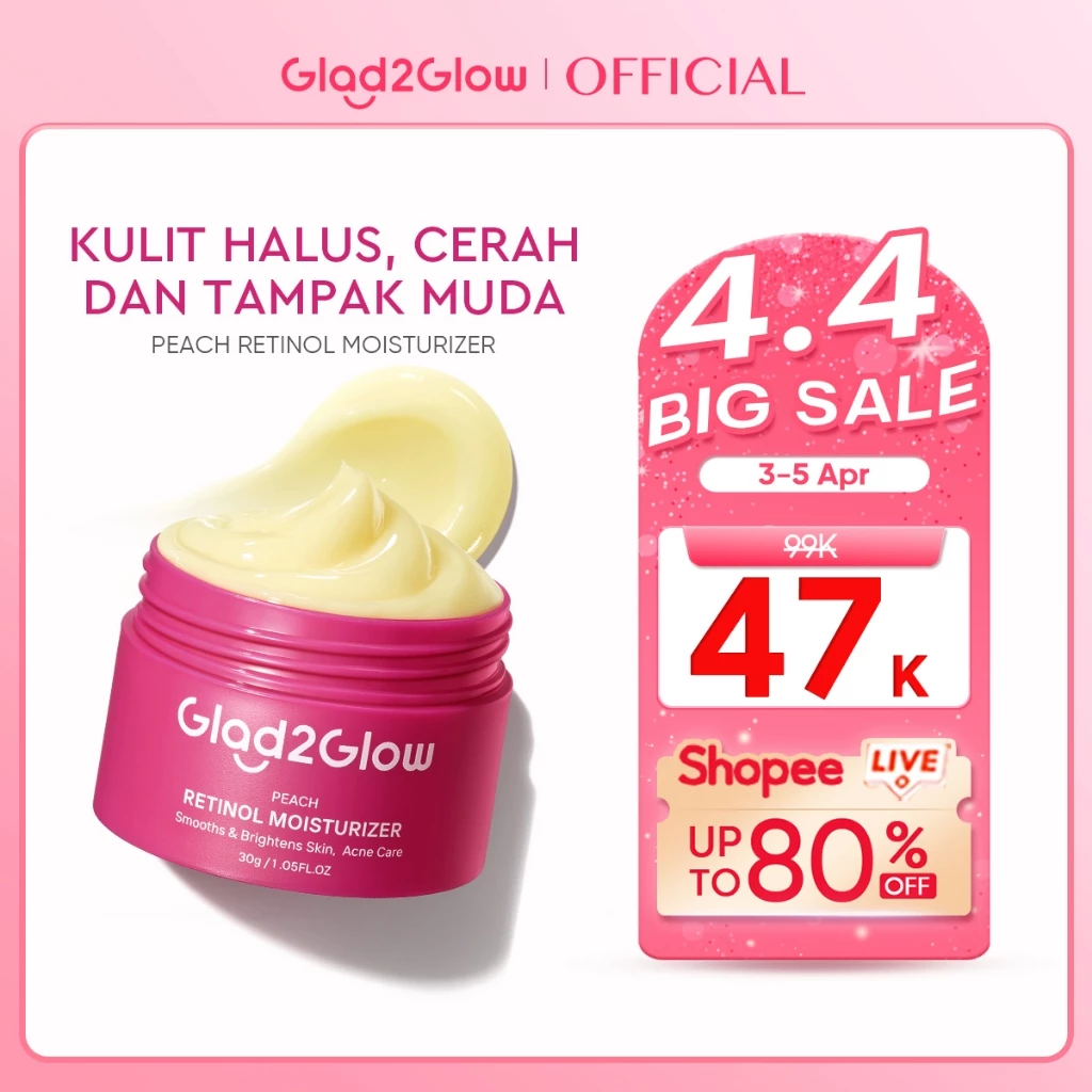 Glad2Glow Peach Retinol Moisturizer Pelembab Anti Penuaan Penghalang Kulit Mencerahkan Flek Hitam Mengurangi kerutan mencerahkan warna kulit menghaluskan kulit mengecilkan
