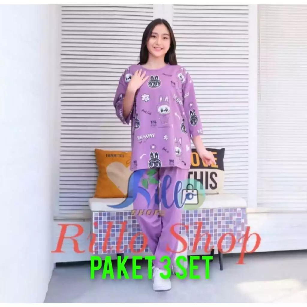 RILLO - PAKET HEMAT 3 SET!!! Setelan Wanita Oversize Ld 120 Dudu