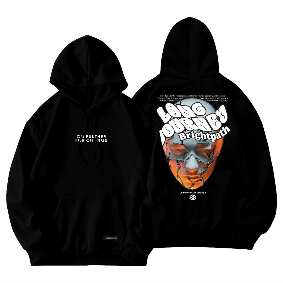 BRIGHTPATH - Hoodie Jumper Pria Hitam Soft Fleece Head On