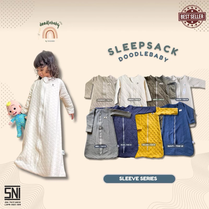 Doodlebaby Sleepsack Timeless Sleeve Series - 2 layer TOG 1-1.5 Kantong Tidur Bayi [Selimut Bayi Instant] Slee psack Lengan