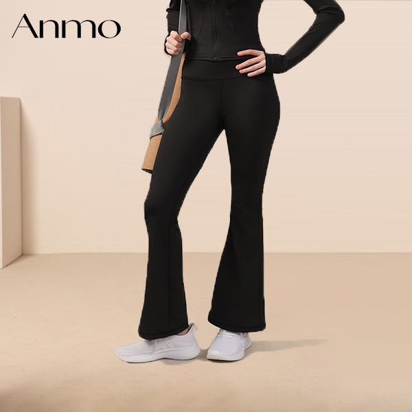 ANMO-Celana Yoga Kasual PinggangTinggi Celana Boot Cut Wanita Kulotlegging cutbray Celana