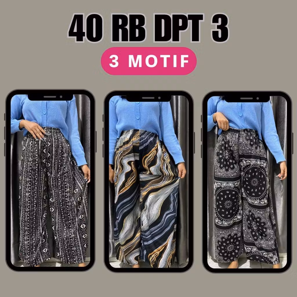 PAKET ISI 3 BEDA MOTIF WARNA RONDOM KULOT HOMMY HYGIT MOTIF SIZE L & XL KULOY SANTAI KULOT KEKINIAN