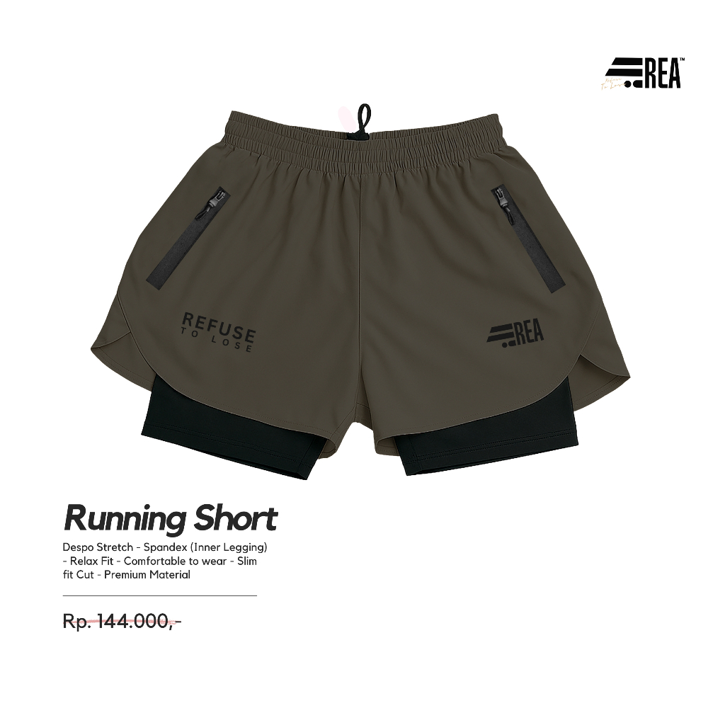 REA ACTIVEWEAR - Short Running Pants 2in1 Olive Edition