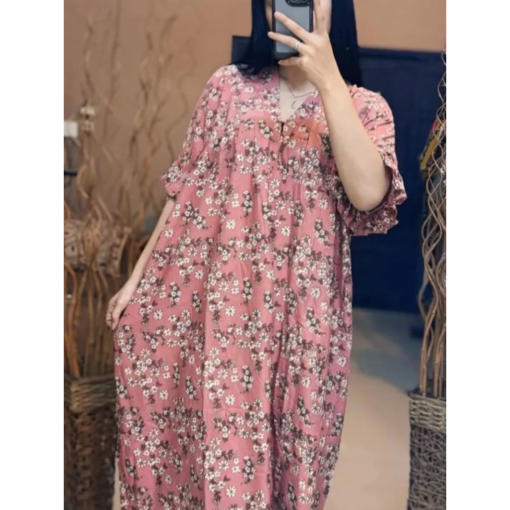 Daster Amanda Bahan Rayon Baju Wanita Motif Bunga Pink