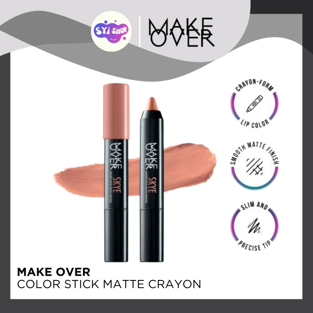 MAKE OVER Lip Crayon Matte Color Stick 2.6g - Lip Matte, Tahan Lama, Pigmented, Ringan di Bibir