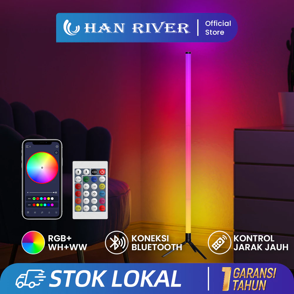 HAN RIVER 100CM Lampu Lantai DC5V Lampu Standing Remote Kontrol RGB Standing Lamp 5W LED Minimalis