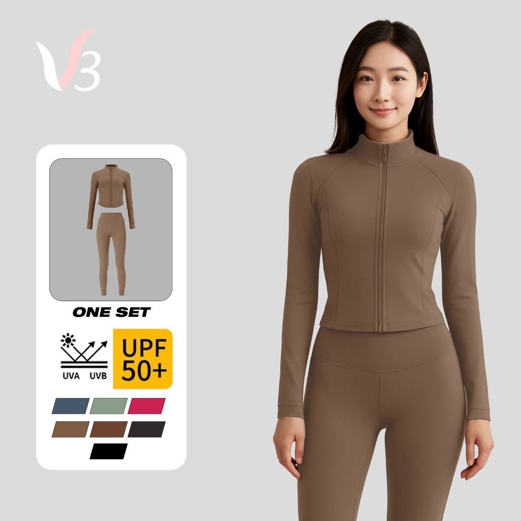 V3 - Setelan Jaket Lagging Wanita Olahraga Running Gym Anti UV