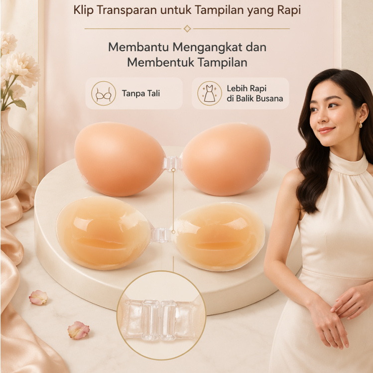 AKLOVER Bra Silikon Tanpa Tali Push Up Gel Nipple Pad Bra Tempel Busa Tempel Tempelan