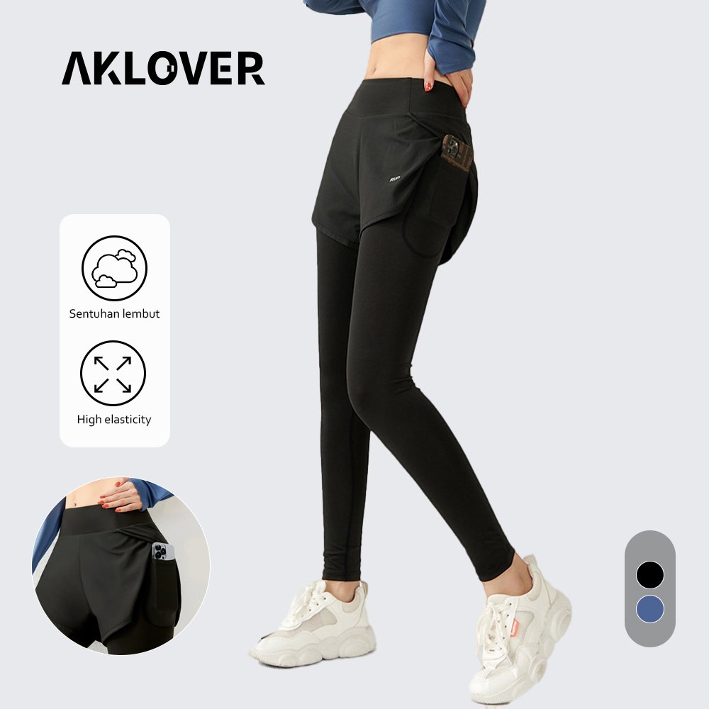 AKLOVER Highwaist 2 In 1 Legging Sportwear For Yoga Gym Celana Pendek Legging Olahraga