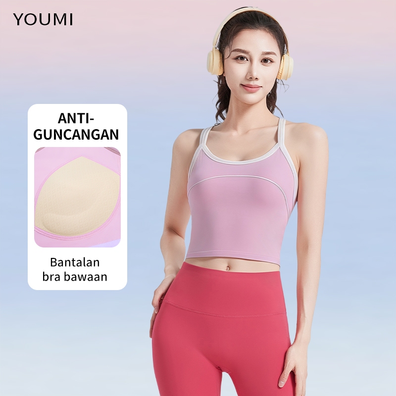 YOUMI Tank Top Bra Crop Olahraga Wanita Slim Fit Gym Senam Fitnes Badminton Volly Lari