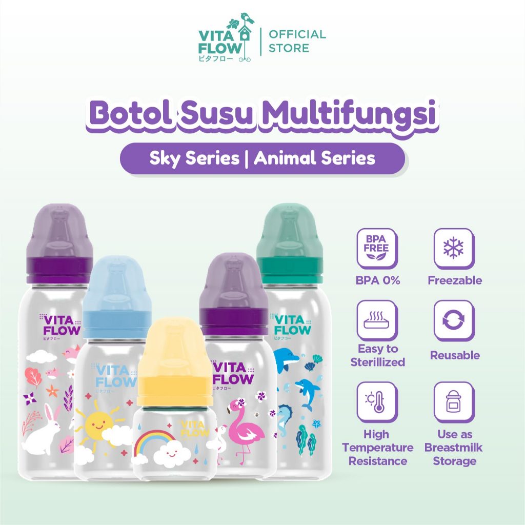 Vitaflow Botol Susu Bayi 60ml 140ml 240ml Wadah ASI BPA Free