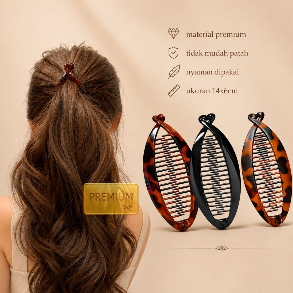 W! Accessories Jepit Rambut Sirkam Premium Hitam Coklat Tambah Volume Rambut Berombak