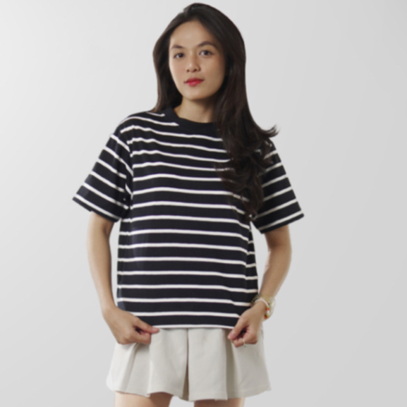 MATSUDA Zuri Kaos Wanita T Shirt Stripe Katun