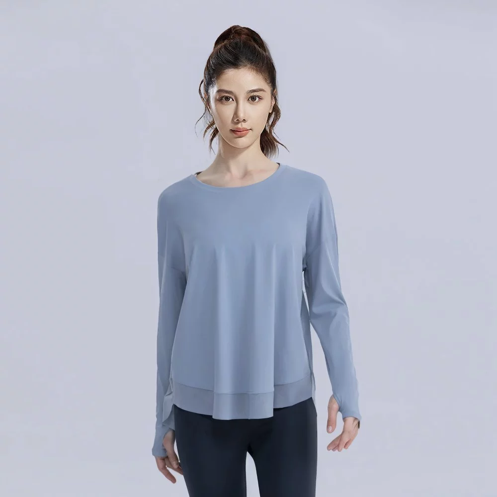 AKLOVER Baju Olahraga Wanita Kaos Yoga Cut Lengan Panjang Longgar SleeveT-ShirtOversize