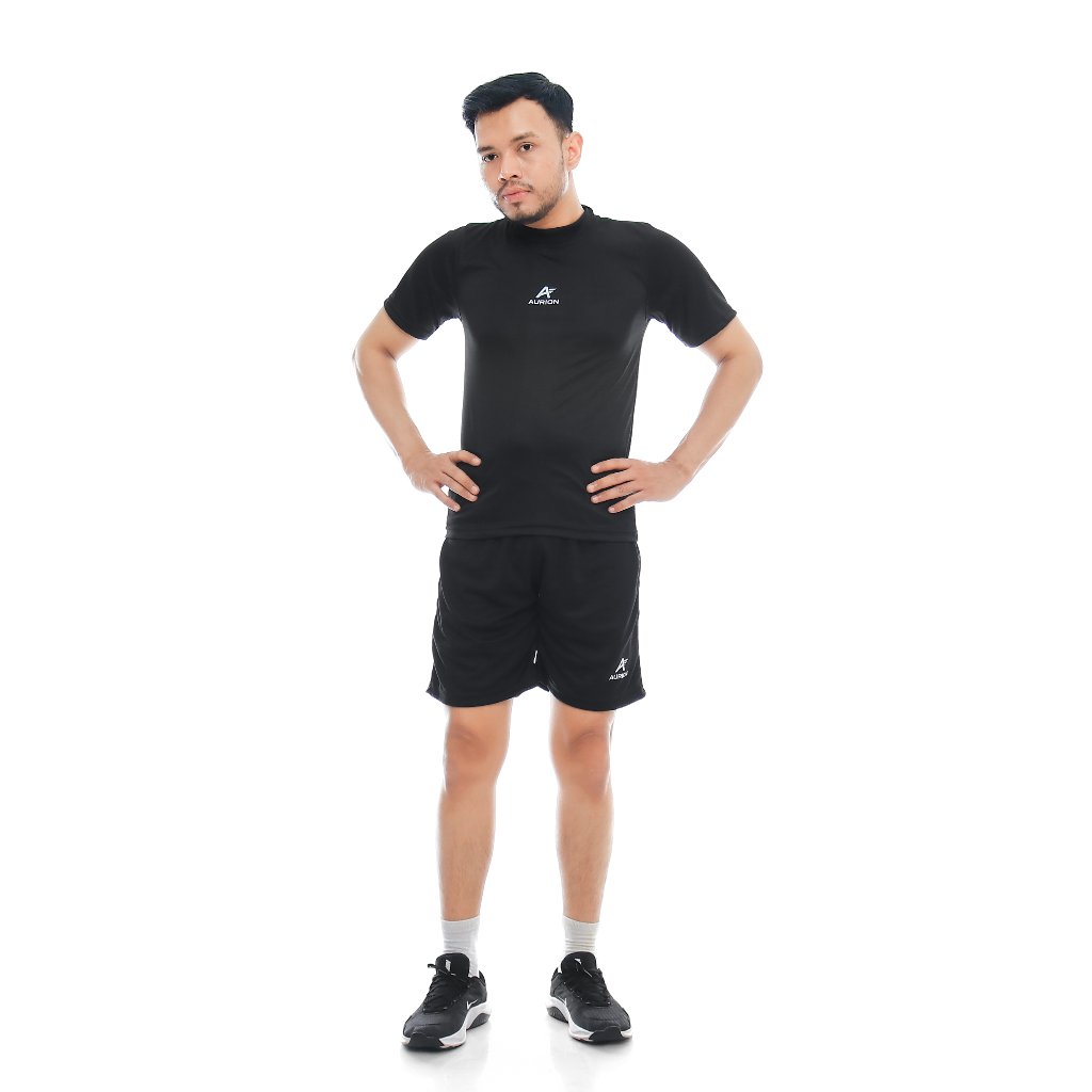 AURION Setelan Olahraga Manset Baselayer Lengan Pendek dan Celana Pendek Olahraga Pria