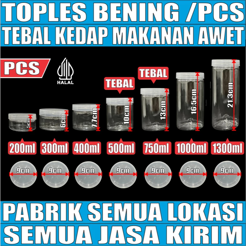 Toples Tebal 60gr 200ml 300ml 400ml 500ml 750ml 1000ml 1300ml Plastik Seal Jar Silinder