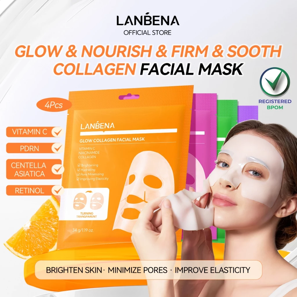 LANBENA Collagen Facial Mask 34g - Masker Wajah Glowing Pencerah Kulit Hydrogel Mask Brightening Moisturizing