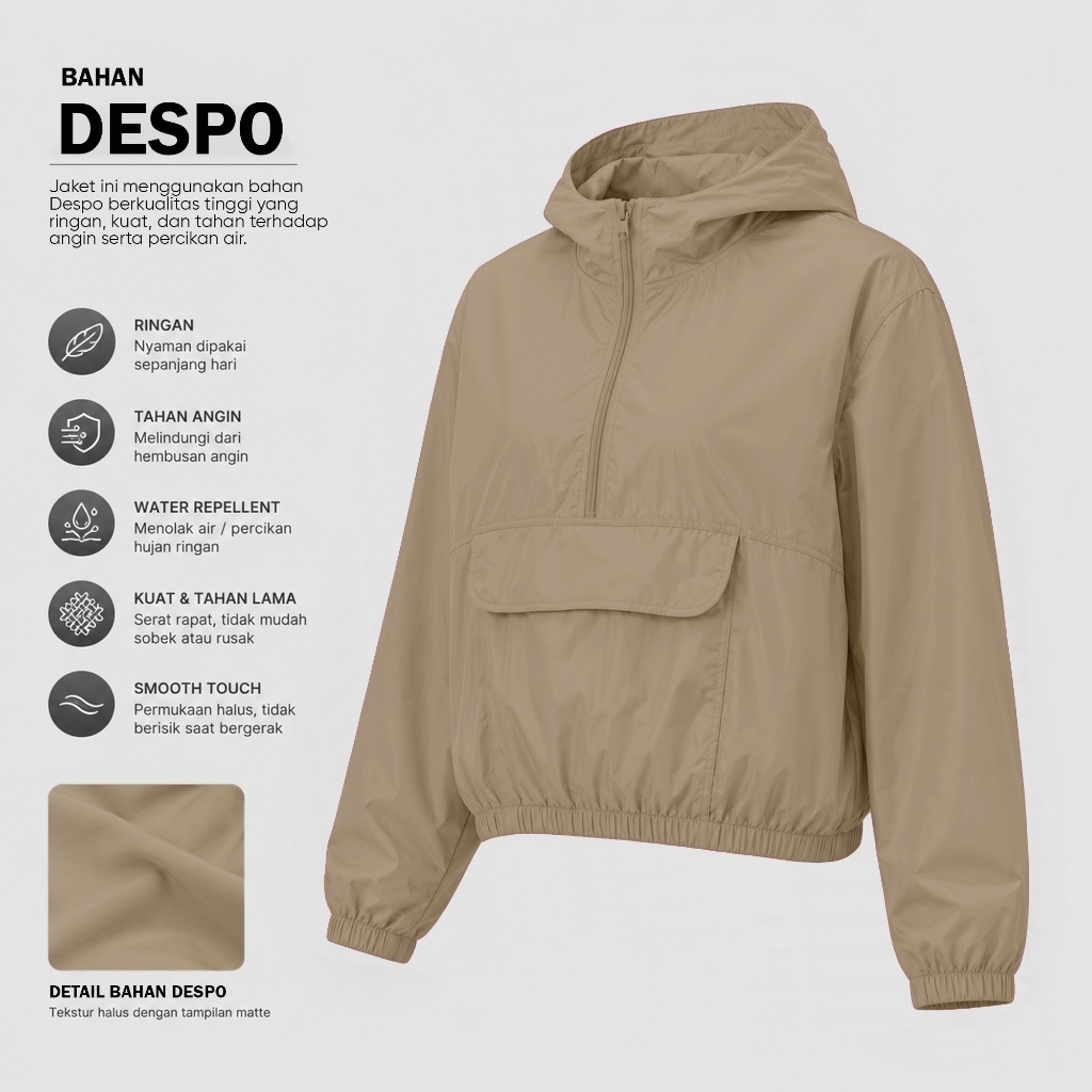 V3 - Jaket Olahraga Perasut Cougle Crop Wanita Running Hiking