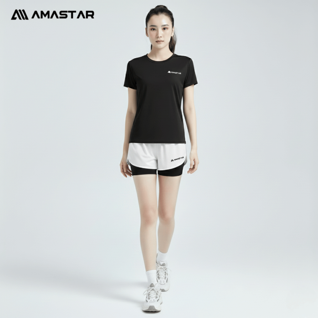 AMASTAR Selena 1set Setelan Jersey Sport Wanita Dan Celana Double Shorts