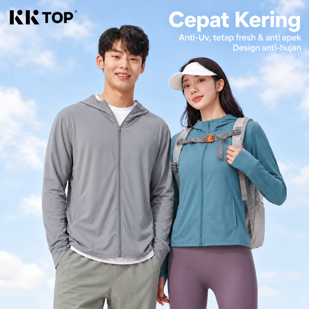 KKTOP - Jaket Anti UV Pria Wanita UPF50+ | Hoodie Pelindung Matahari Adem Earth Tone