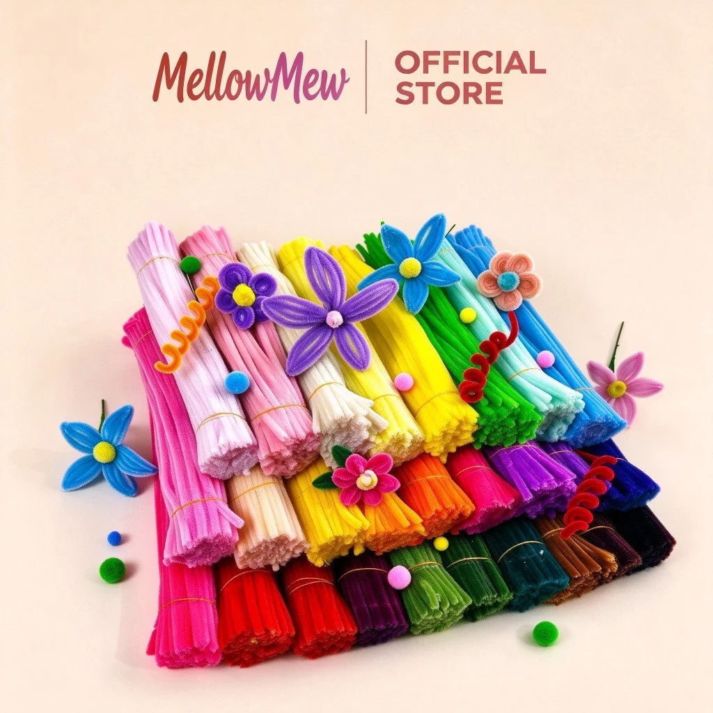 MellowMew Kawat Bulu Pipe Cleaner merah putih Diy Kerajinan Tangan 100 Pcs 30cm Mercy