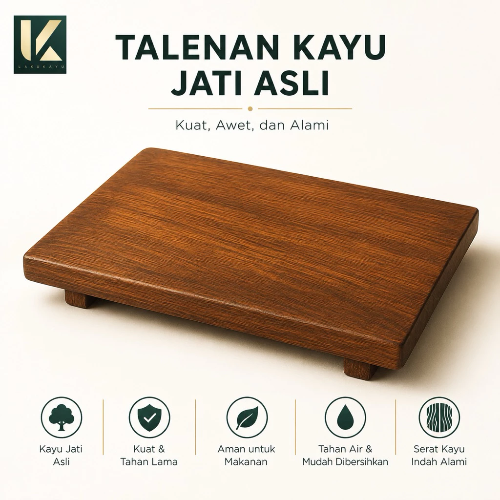 Talenan Kayu Jati Perhutani Asli 27x14 cm – Alas Potong Dapur, Papan Saji Kayu Estetik