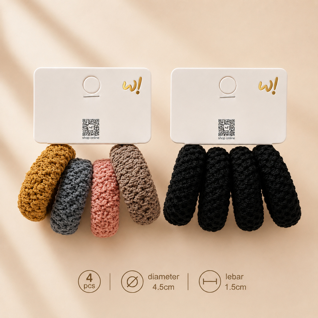 W! Accessories Ikat Rambut Donut 4.5cm (4pcs) Hairtie Scrunchie Hitam Coklat Navy Pink